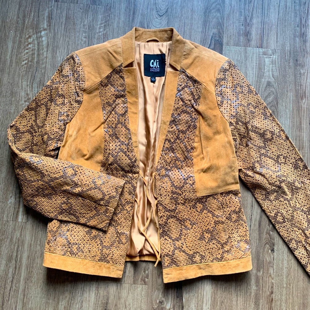 VINTAGE- leather moto style snake print jacket
